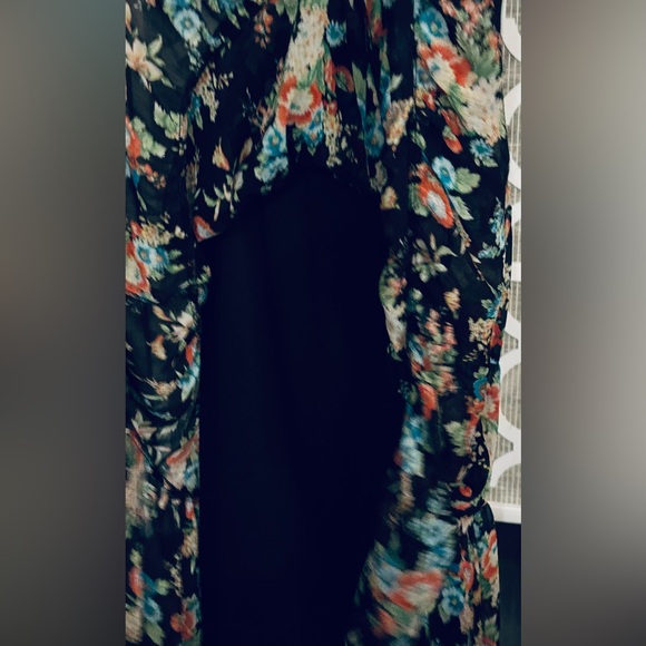 Gorgeous Floral Midi Tiered Linea Skirt Blue Black Boho Small vintage Sheer Maxi - Picture 10 of 12